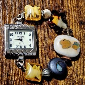 VINTAGE GENEVA Cabachon Bracelet Watch • 8" • New Battery •